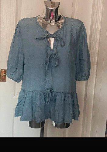 Blue chambray denim peplum - blue,