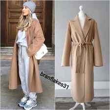 ZARA CAMEL WOOL BLEND BELTED COAT SIZE L