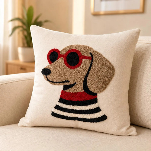 Embroidered dog pillow cover - pillow,