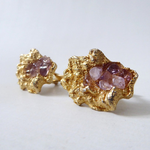 Brutalist gold tone amethyst - brutalist,