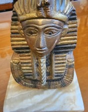 Vintage Brass On Marble Egyptian pharaoh Tutankhamun 17 Cm