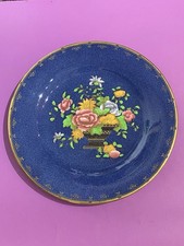 Vintage Crown Staffordshire Cobalt Blue Floral Bouquet Ceramic Plate 8.5"