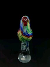 Vintage Glass figurine Parrot Bird Rainbow Perched Multicolor 8" #F11