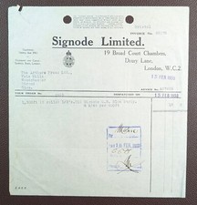 1930 Signode Limited Metal Strapping Drury Lane London Invoice