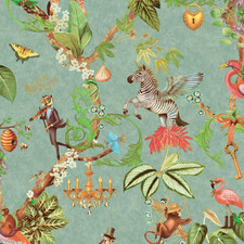 Teal Animal Safari Wallpaper Floral Zebra's Bee's Butterflies Feature Nursery