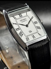 Vintage Seiko Slim Men's Tank Wrist Watch: White Roman Numeral Dial