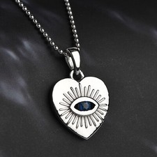 Blue Sapphire Evil Eye Heart Pendant Necklace 925 Sterling Silver