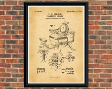 BARBER'S CHAIR 1901 Patent drawing. A4 Poster Art Print. Vintage / Black & White