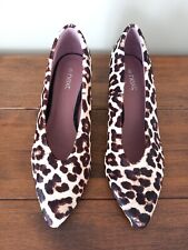 NEXT Leopard Print Leather Pony Skin Block Heel Court Shoes UK 4 Wider Fit NEW!!