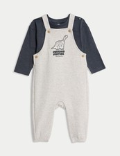 Marks & Spencer Baby Grey Cotton Baby Dungarees - M&S