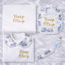 Boys Baby White Blue Bib