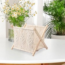 Macrame Rack Book Basket Folding Book Display Stand Wooden Rack Boho Storage