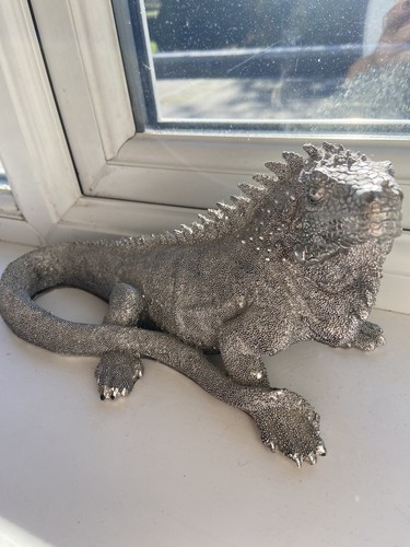 Studded silver iguana - silver,