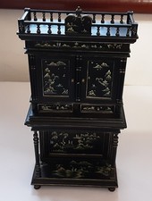 1:12th Dolls House Black Chinoiserie French Style Cabinet Handpainted By JIAYI