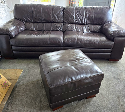 Brown leather seater - brown,