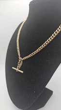 9ct Gold Double Albert Curb Chain T-Bar Necklace 16" 44.7g Heavy