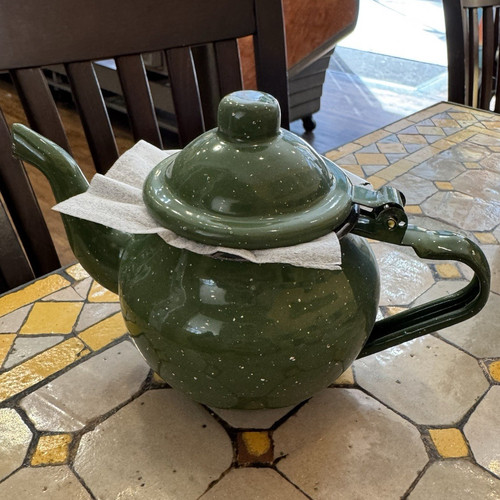 Green white spotted enamel - white,