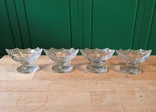 Set of 4 Antique Hobnail Cut Glass Pedestal Salt Cellars Dishes