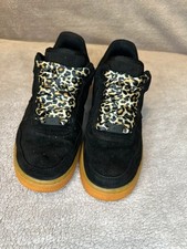 Womens Nike Air Force 1 07 SE Low, Black Gum, UK Size 4 Leopard Ribbon Laces
