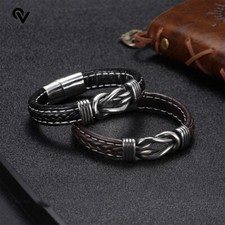Premium Genuine Mens Leather Bracelet Celtic Knot Magnetic Lock 2024 Design UK