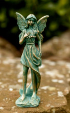 Fairy Garden Ornament Angel Statue Weathered Copper Nymph Figure Outdoor Decor