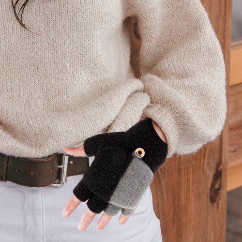 Black woolen fingerless - black,