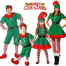 Adult Kids Christmas Elf Cosplay Costume Xmas Perform Clothes Fancy Dress Outfit