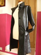 M&S LEATHER TRENCH COAT 10 long line real ladies vintage soft relaxed oversize