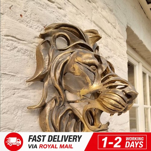 Gold lion head - lion, wall