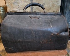 Antq 1890-1930 Large Black Real Leather Doctor's / Gladstone Bag Victorian 18x11