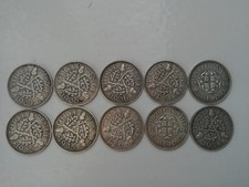 10 X Silver Threepence coins