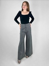 70's Vintage Black Silver Lurex High Rise Ladies Flare Trousers Retro Disco