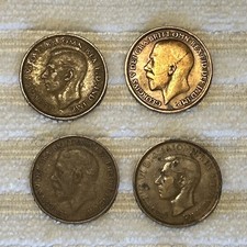 Vintage One Penny Coins X4 - 1916 - 1927 - 1938 - 1947 Good Circulated Condition
