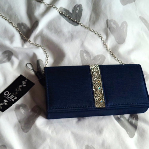 Quiz navy satin clutch bag - quiz,