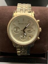 Genuine Stunning Oversized Gold Michael Kors Watch With Rhinestones Original Box