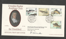 1983 Fishes BRADBURY Douglas Bader Angling Club Cover Pilot SIGNED RAF Stafford