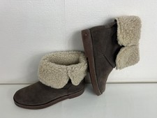 Clarks Drafty Haze Taupe  Suede Leather Wool Lined Cuff Cushion Ankle Boots 5.5