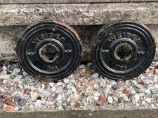 Weider 2x 1kg Retro Cast Iron Weight Plates For  1" Fit Dumbbell Barbell Black