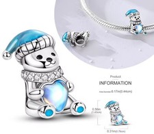 Pretty  Crystal Polar Bear Charm. S925 Sterling Silver + FREE BRACELET. UK