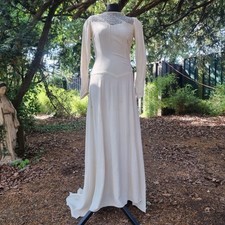 Vintage 1940s 1930s Crepe  Wedding Dress With Train Size 10