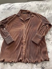 Pretty Little Thing Size 16 Brown shiny Shirt Dress