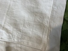 VINTAGE HAND EMBROIDERED LINEN OXFORD Pillowcase 23” 32.5”