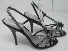 Dune size 5 (38) black satin & silver diamante sling back strappy sandals 