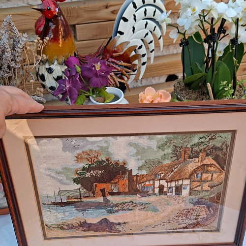 Framed finished cross stitch - cross,