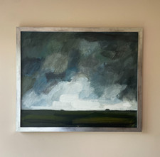 Vintage original framed abstract landscape painting "STORMY FIELDS" minimalist a