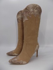 EGO Boots Womens Beige Faux Suede Knee High UK 6 High Heel Pointed Toe Western
