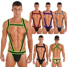 UK Mens One-Piece Body Chest Harness Wrestling Singlet Bulge Pouch Underwear