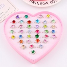 36Pcs Little Girls Rings Kids Jewelry Rings Adjustable Gem Rings Set XMAS GIFTS