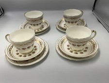 Set Of 4 Imperial Bone China Trios Pink Rose Gold Twist Border & Trim Rippled