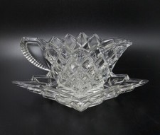 Bagley Sauce Boat & Underplate Art Deco Diamond Point Clear Glass #3030/D 
